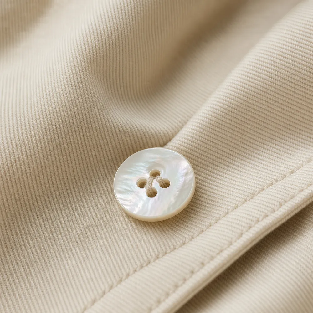 Twill weave & shell button — Woven sourced by Almekora Global